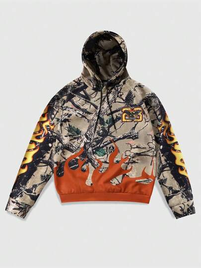 Street Life 1pc Men's Full Print Hooded Long Sleeve Sweatshirt, Casual Daily Wear