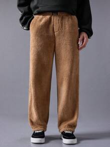 Manfinity VCAY Men's Fashion Casual Drawstring Waist Wide Leg Knitted Loose Trousers