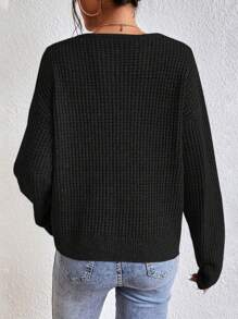 SHEIN Frenchy Suéter con detalle de cuello en escote, hombros caídos y mangas largas