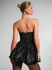 SHEIN BAE Damen Tüll-Rundhals-Ärmelloses elegantes Mini-Kleid, schwarzes Homecoming-Kleid, Homecoming-Kleider, kurzes Abendkleid, schwarzes Mini-Kleid, kurzes Abendkleid, Halloween-Outfits, Halloween-Kleid, Piraten-Kleid, Vampir-Kleid, Catwoman-Kostüm - Schwarz - Übersicht 2