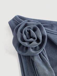 SHEIN MOD Đầm chữ A cổ tròn không tay họa tiết hoa 3D dễ thương cỡ lớn cho bé gái thường ngày màu xám bóng - Xám - Xem 3