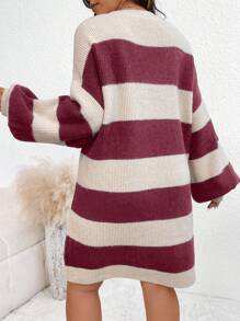 SHEIN Frenchy 大码女式秋冬撞色圆领蝙蝠袖休闲毛衣连衣裙