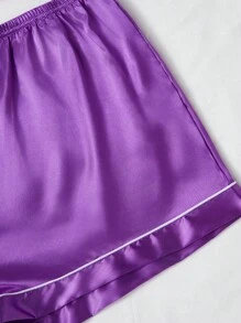 LuxeNights Conjunto de pijama de 3 piezas de unicolor de talla grande de satén sintético, conjunto de ropa - Morado - Ver 6