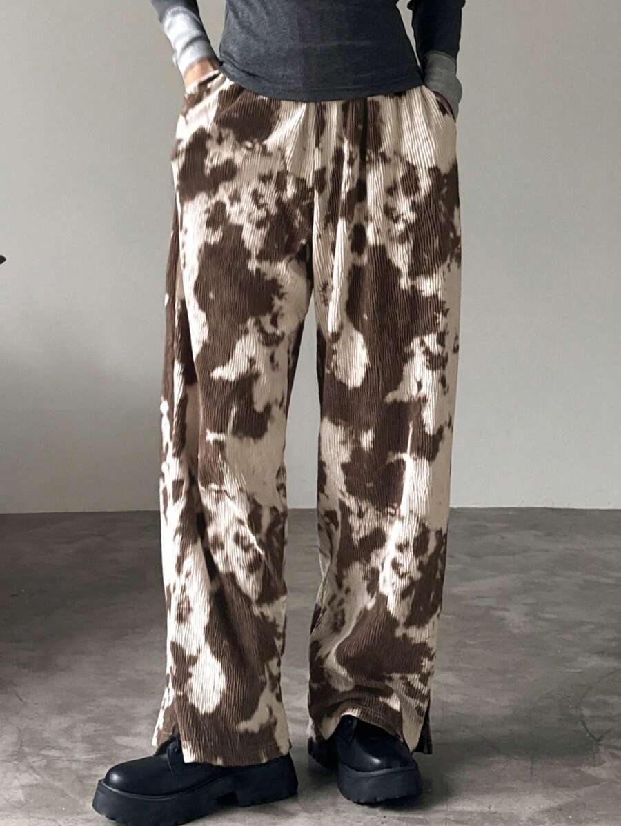 FRIFUL 女士扎染印花松紧腰阔腿宽松休闲裤