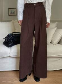 DAZY Women's Loose Fit Wide Leg Pants With Pockets Business Attire - Brown - View 3