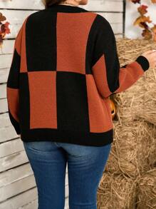 Halloween Plus Size Women's Casual Contrast Color Drop Shoulder Long Sleeve Cardigan, Autumn/Winter - Multicolor - View 2