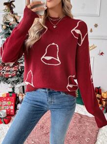 Chiquease Crew Neck Langarm Glocken Muster Lässig Pullover Pullover, Strickpullover Herbst Winter - Rot - Übersicht 5