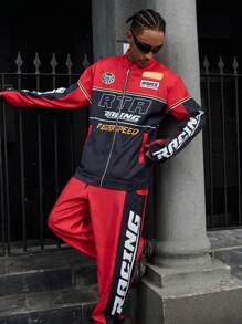 Manfinity Streetrush 2 buc. Jachetă cu mânecă lungă și pantaloni cu șnur pentru bărbați, ținută de stradă, ținute din două piese pentru bărbați, trening pentru bărbați