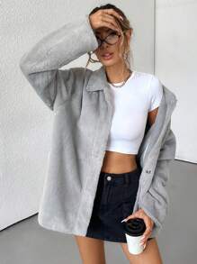 Aveloria Affinna Chaqueta cortavientos holgada de manga larga regular con cuello esponjoso para otoño/invierno