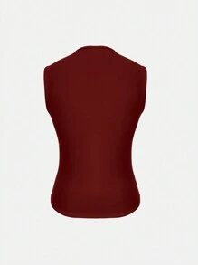 Camiseta básica de ajuste ceñido, sin mangas y de cuello medio, de dos capas y elástica, unicolor, de la marca XLLAIS