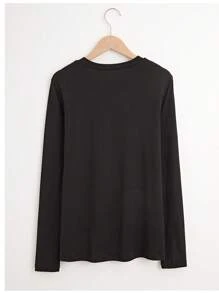 SHEIN LUNE Fitted Long Sleeve Casual T-Shirt With Heart Print For Women, Crew Neck Comfy Tops, Spring Autumn Graphic Tees Women Tops For Spring Fall - Black - View 2