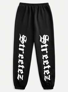 Manfinity NXTstreet Men's Loose Letter Graphic Knit Sweatpants, Pocket, Sports, Joggers, Streetwear - Baby Pink - View 1
