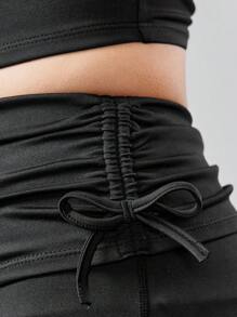 SHEIN 2 pezzi Set casual per ragazze pre-adolescenti con leggings e pantaloncini in maglia nera con effetto tie-dye - nero - Visualizzare 6