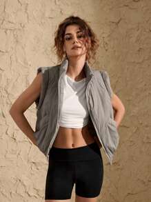 VARSITIE 秋冬装简约时尚短款女士户外背心夹克，寒冷天气衣服无袖夹克马甲上衣