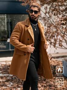 Manfinity CasualCool Chaqueta casual de doble botonadura de unicolor para hombres, para el otoño/invierno, combina y combina la ropa de otoño para hombres, abrigo caqui de invierno para hombres, abrigo cálido de felpa