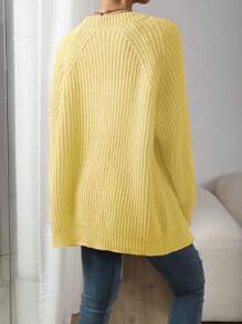 Chiquease Áo len cardigan dài tay màu trơn tối giản cho nữ, mặc thường ngày - Màu vàng - Xem 2
