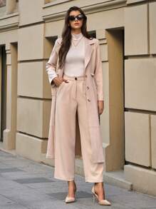 RueChic Cappotto lungo con vita regolabile tramite cordoncino - Beige - Visualizzare 5