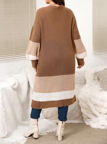 Áo len cardigan dài tay kẻ sọc hở vai thường ngày cỡ lớn dành cho nữ, mùa thu đông - Lạc đà - Xem 2