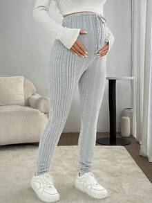 SHEIN Solid Color Lace-Up Casual Maternity Leggings - Light Grey - View 4
