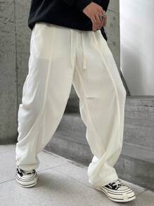 Manfinity Hypemode Solid Color Drawstring Pocket Casual Wide Leg Pants