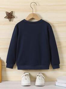 SHEIN Genkimix Kids Young Boy All-Match Letter & Brother Print Round Neck Long Sleeve Sweatshirt, Fall/Winter - Navy Blue - View 2