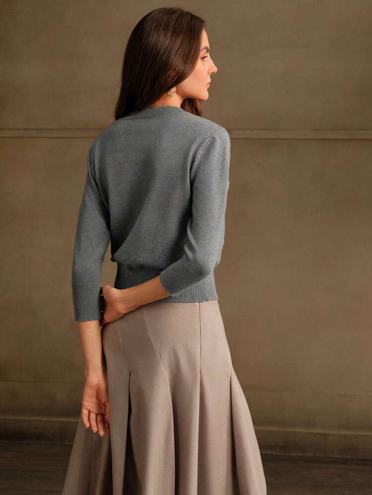 Anewsta Handmade Crystal Velvet Commuter Christmas Round Neck Long Sleeve Women Winter Sweater