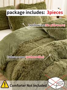 3pcs Solid Color Fluffy Bedding Set, Includes 1pc Duvet Cover And 2pcs Pillow Shams, Suitable For Bedroom, Guest Room, Size Options: Super King, King, Standard Double, Single, Christmas Gift - Army Green - View 5