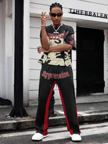 Manfinity Streetrush 2 pièces Ensemble de T-shirt décontracté ample et pantalon pour hommes, vêtements d'Halloween, vêtements pour hommes, deux pièces pour hommes, survêtement pour hommes