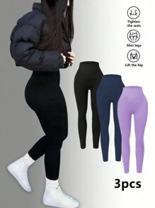 Easithlete Quần legging thể thao hàng ngày cạp cao màu trơn cho nữ - Nhiều màu - Xem 1