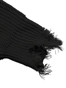ii Plus Size Casual Solid Color Long Sleeve Fringe Trim Simple Pullover Sweater For Women, For Winter - Black - View 3