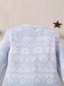 Young Boy Cozy Polar Bear & Iceberg Print Blue & White Long Sleeve Jumpsuit Snug Fit Sleepwear, For Christmas - Blue and White - View 3