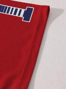 Manfinity EMRG Men's Color Block Letter Print V-Neck T-Shirt, Suitable For Casual Wear In Summer