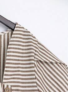 EMERY ROSE Plus Size Women Summer Striped Asymmetric Ruffle Trim Loose Short Sleeve Blouse - Brown - View 4