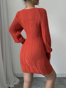 Calvaya Square Neck Solid Color Casual Long Sleeve Sweater Dress