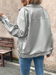 SHEIN LUNE Giacca rivestita in argento per le uscite casual da donna, autunno inverno - Argento - Visualizzare 2