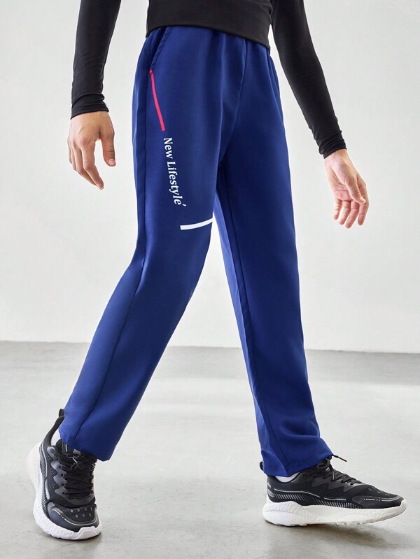 SHEIN Pantaloni de jogging sport Tween Boy, cu buzunare, cu litere și stele, primăvară și toamnă