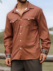 Manfinity Homme Men's Geometric Print Casual Long Sleeve Cargo Shirt - Brown - View 3