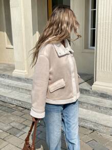 Serisse Winter Women Jacket Women's Loose Fit Zip-Up Collar Thermal Lined Casual Jacket For Fall/Winter Winter Women Coat Jacket