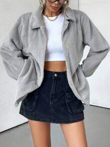 Aveloria Affinna Chaqueta cortavientos holgada de manga larga regular con cuello esponjoso para otoño/invierno