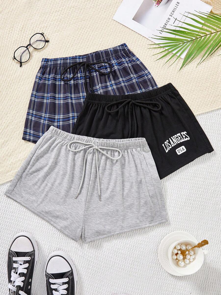 SHEIN 女士宽松抽绳休闲家居短裤睡眠短裤 - 彩色 - 查看 1