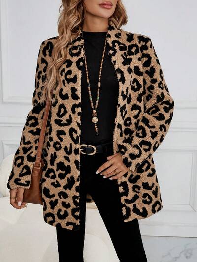 Women Leopard Print Knitted Cardigan, Casual Daily