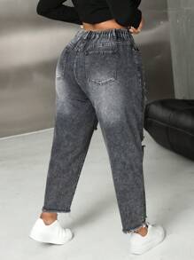 SHEIN SXY Plus Size Jeans Ripped Fit Tapered Pants Plus Size Black Jeans Black Jeans Pants Halloween Pants Going Out Bottoms Women Jeans Pants Fall Pants Denim Pants Fall Women Clothes Jeans Cowgirl Jeans
