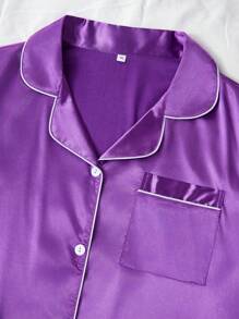 LuxeNights Conjunto de pijama de 3 piezas de unicolor de talla grande de satén sintético, conjunto de ropa - Morado - Ver 5