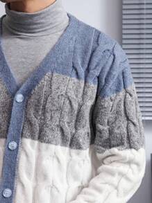 Manfinity Homme Áo len dệt kim đơn sắc cài nút phía trước cho nam - Nhiều màu - Xem 4