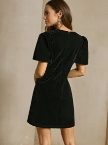 Anewsta Women's Elegant Sequins Velvet Dress For Holiday Party Clothes - Black - View 2