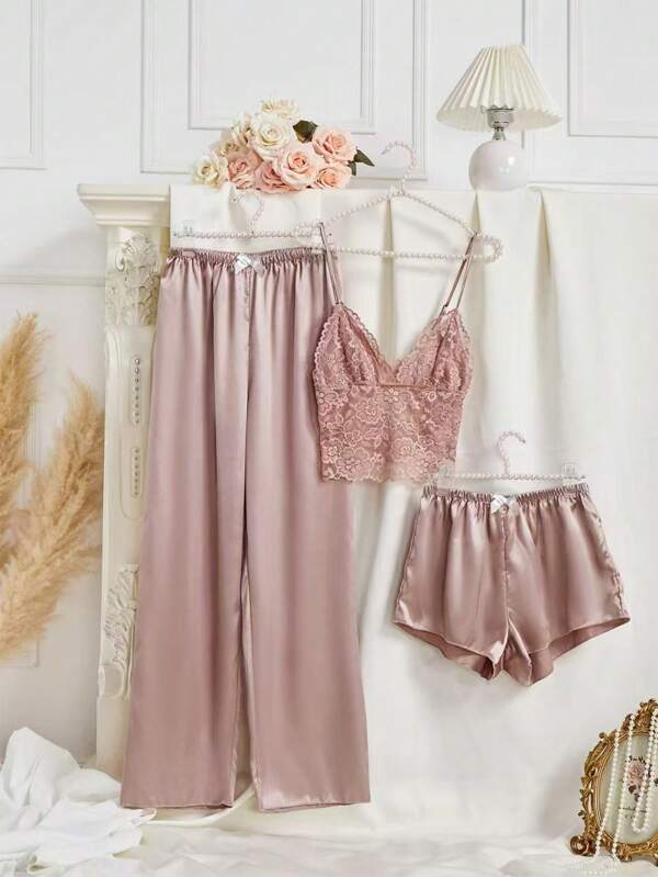 Sexy Camisole Top, Long Pants, 3pcs/Set Women Pajama Set, Vacation