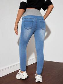 SHEIN Maternity Casual Skinny Stretch Cropped Jeans, Blue - Blue - View 2