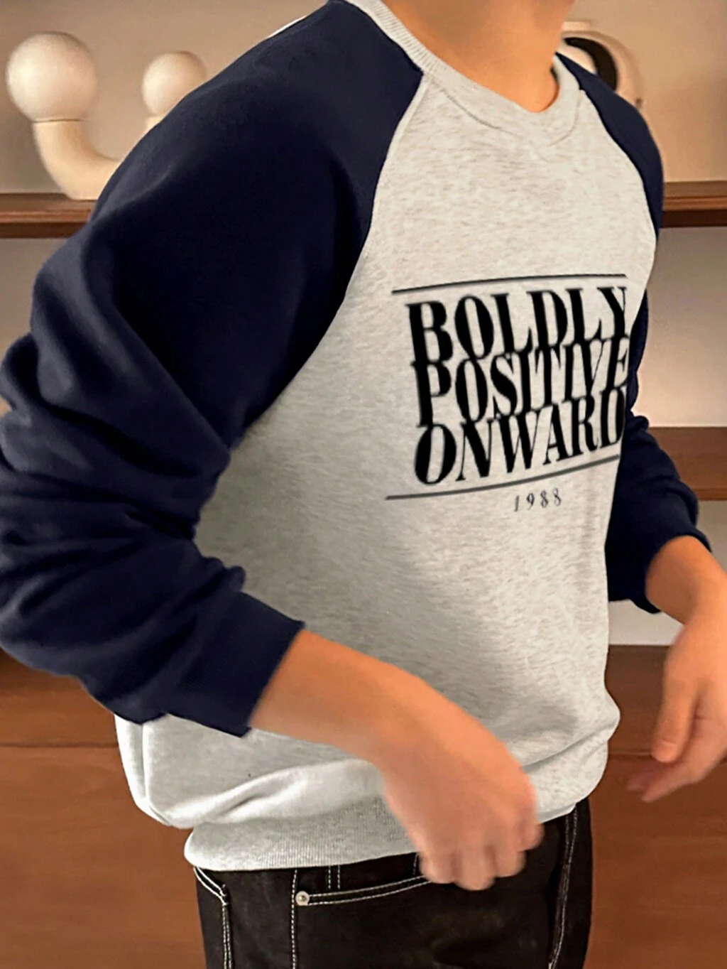 Men's Patchwork Letter Print Pullover Sweatshirt, Autumn