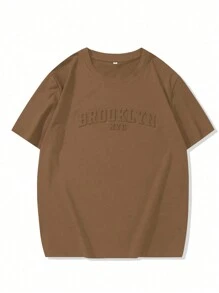 Manfinity Homme Camiseta casual de cuello redondo de manga corta con estampado de letras para hombre