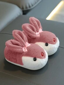 1 đôi dép đi trong nhà hình thỏ nhồi bông dễ thương cho bé gái, thích hợp cho mùa đông - Bụi hồng - Xem 2